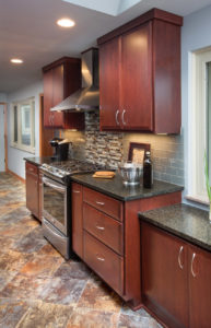 Kitchen Stainless Hood and Stained Cabinets