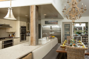 Kitchen Remodel Westerville Wood Pillar and chandelier