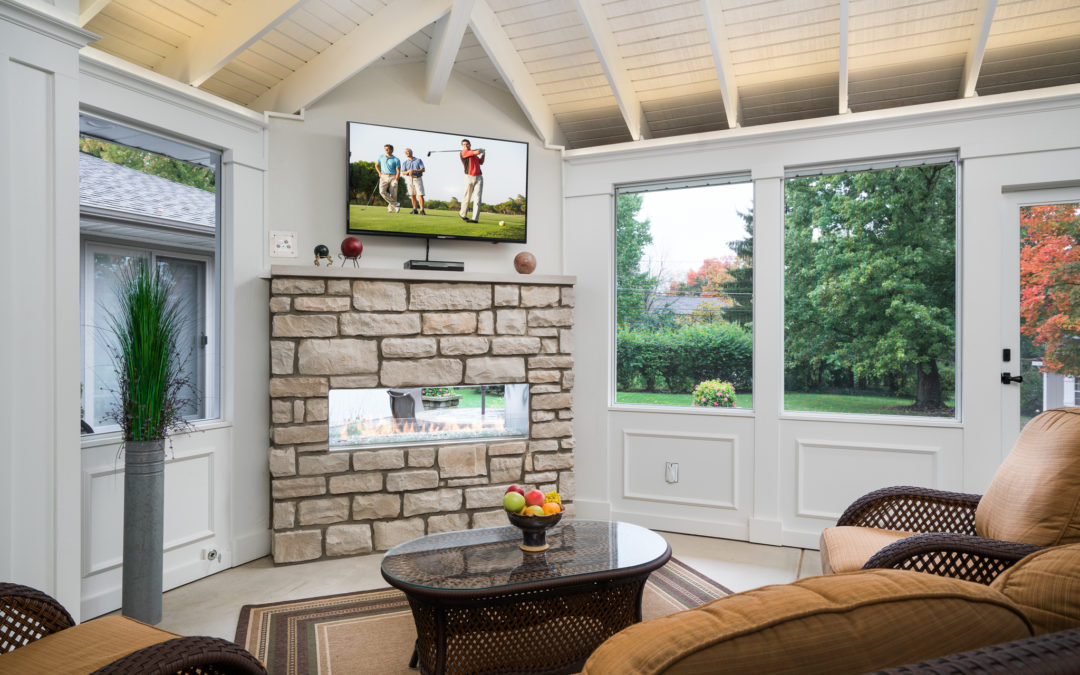 Upper Arlington Porch Addition Features 2 Sided Fireplace