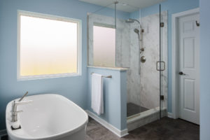 blue bathroom remodel